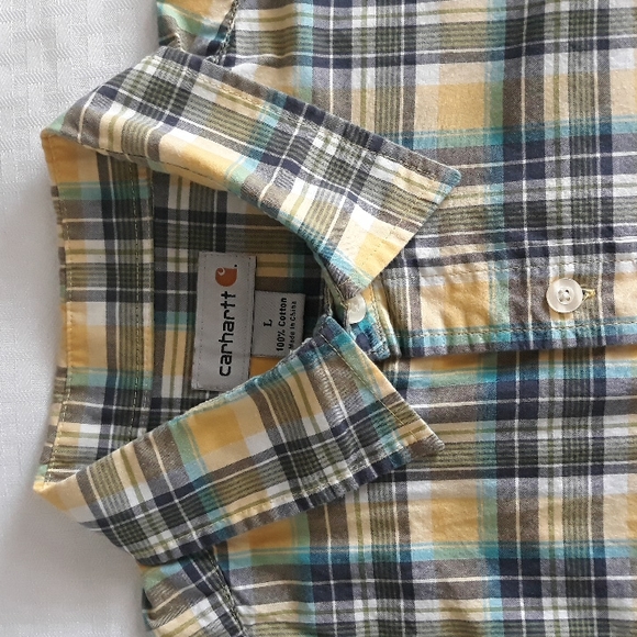 Carhartt men button up shirt long sleeve yellow plaid cotton size Large - Picture 1 of 11